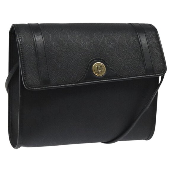 Christian Dior Honeycomb Canvas Shoulder Bag PVC Leather Black Auth 114753 - Picture 1 of 16